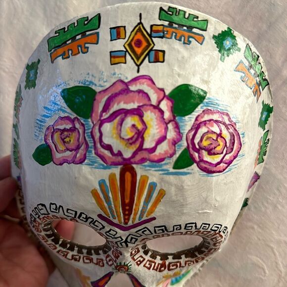 Art Mask Hand Crafted Painted Sugar Skull Skeleton Unique Paper Mache - Picture 4 of 7
